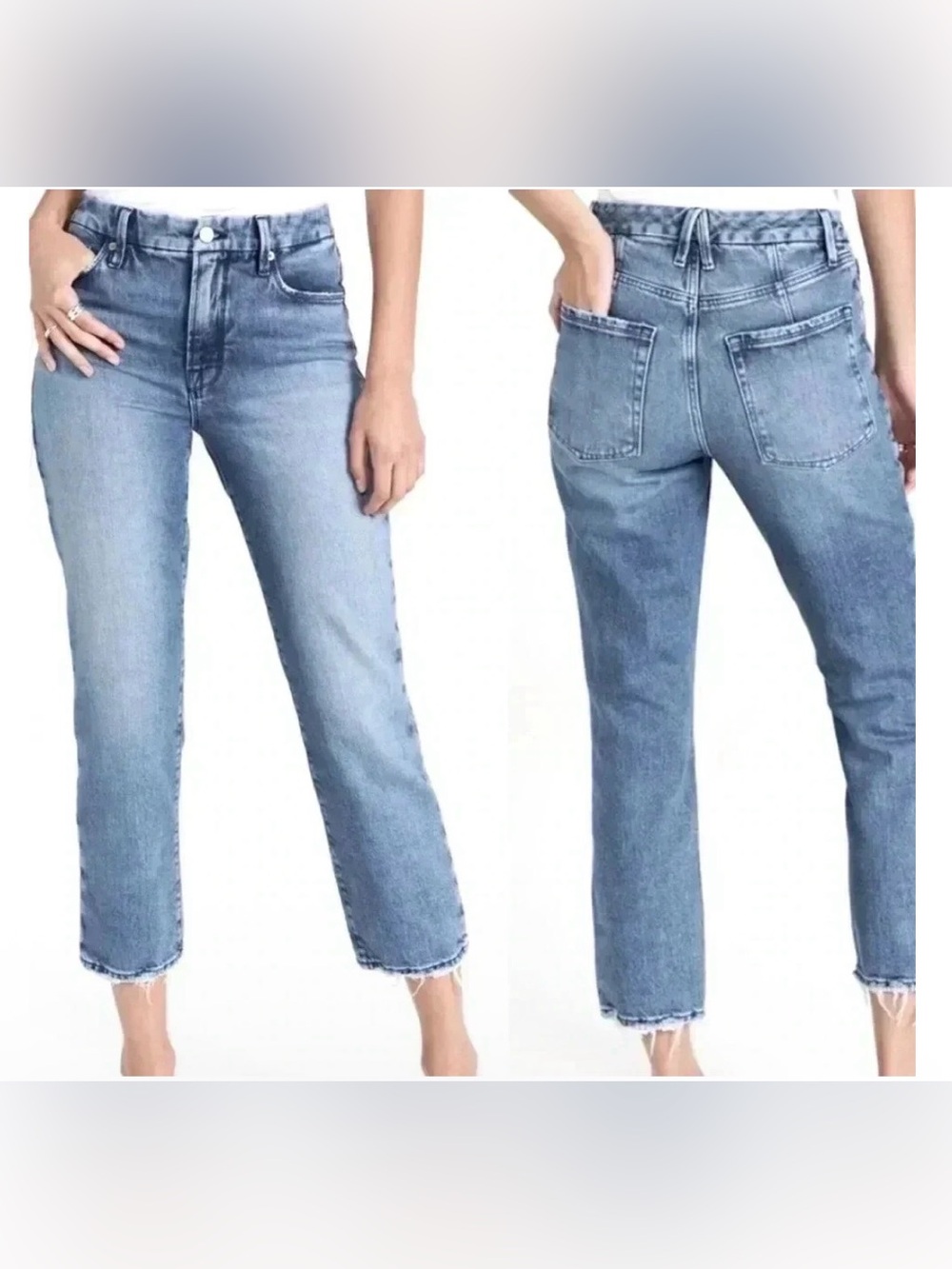 Good American Good Icon Cropped Women's Straight Jeans w/ Frayed Hem- NWT -Sz 15